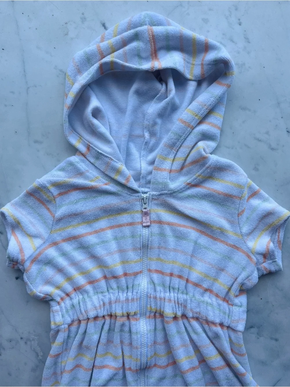 Carters Girls 3T Pastel Striped Hooded Short Sleeve Swim Cover-Up